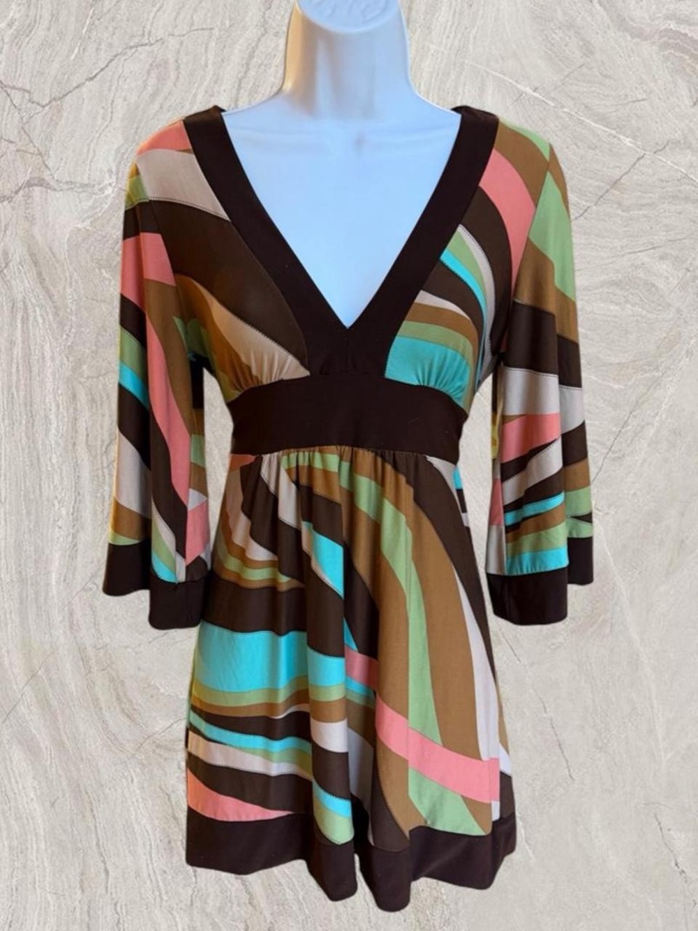 Y2K Forever 21 Retro Abstract Bell Sleeve Mini Dress Mod 2000s